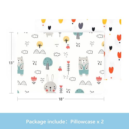 Image of TILLYOU Toddler Pillowcase 2 Pack with Envelope Closure,Silky Soft Microfiber 13 inch x 18 inch Kids Travel Pillow Cases,Bib Bear & Colorful Love