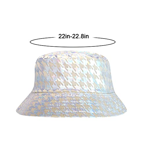 Amamcy Rain Hat For Women Men Reversible Bucket Hat Rain Cap Holographic Bucket Cap Fisherman Hat Metallic Cap For Rave Party #TOP4