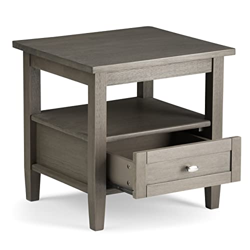 Simplihome Warm Shaker Solid Wood 20 Inch Wide Rectangle Rustic End Side Table In Farmhouse Grey With Storage, 1 Drawer And 1 Shelf, For The Living Room And Bedroom #TOP2