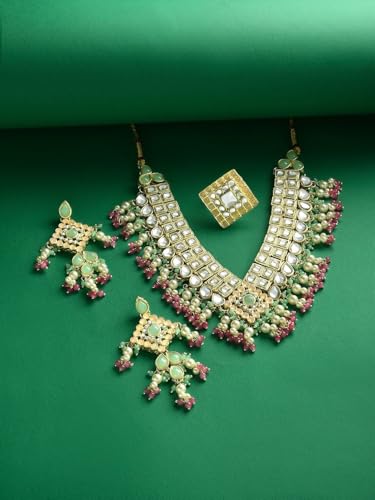 Set de collar Kundan con perlas DMZ-1801 para eventos y bodas 3