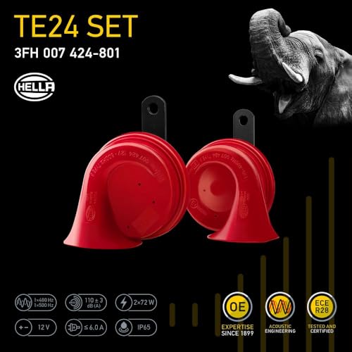 HELLA 007424801 Twin Trumpet High/Low Tone 12V Horn Kit with Bracket, Red by Hella - Image 7