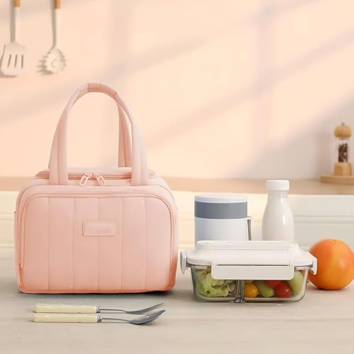 Image of SVH Reusable Thermal Lunch Carrier for Women & Kids | Insulated Lunch Tote with Front Zipper Pocket, Leak-Resistant Interior & Double Zipper Closure (Peach Blush)