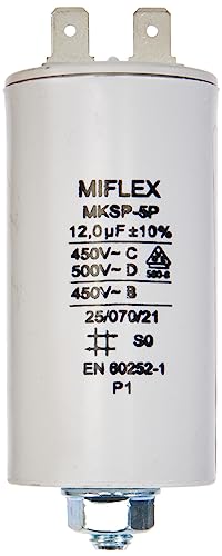 AnlaufKondensator MotorKondensator 12µF 450V 35x65mm Stecker M8 ; Miflex ; 12uF