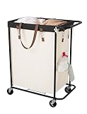 StorageWorks 140L Extra Large Laundry Basket with Wheels, Laundry Hamper with Wheels, 2 Section Basket for Clothes, Towel, Blanket, Rolling Clothing Cart for Rooms Organization, Beige, 1-Pack