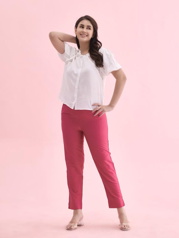 Image of GO COLORS Modal Spandex Metallic Pants Festive Full Length for Women| Lightweight, Mid Rise, Side Pockets