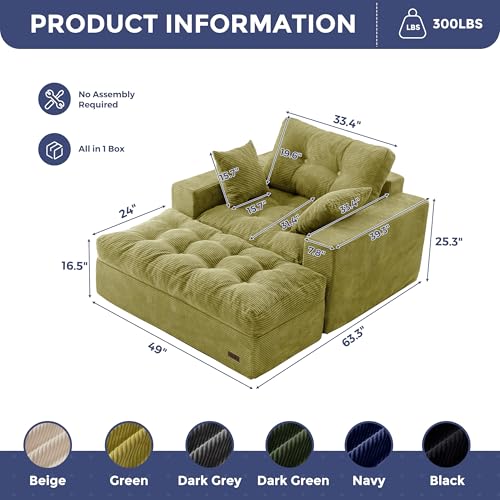 Image of MAXYOYO Modular Sectional Chaise Lounge Sofa, Upholstered Lounge Chair with Ottoman, Comfy Couch with Layered Cushion, Tufted Cozy Sleeper Chair for Living Room, No Assembly, Green