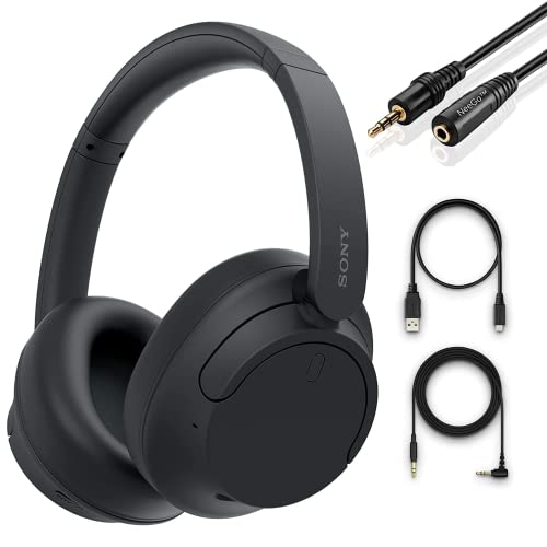 Sony Wireless Noise Cancelling Headphones - Over The Ear Bluetooth Headset With Mic For Phone-Call – Black + Neego 3.5Mm Headphone Extension Cable, 10Ft #TOP17