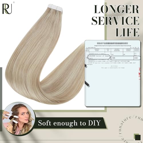 RUNATURE Tape in Hair Extensions Human Hair Ash Blonde with Bleached Blonde Invisible Tape Hair Extensions Real Human Hair 24 Inch for Women Remy Straight Hair 20 Pcs/50g #P18/60 - Image 4