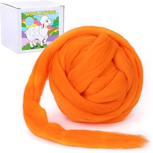 QMNNMA Wool Roving Bulk 0.88 lb (14.1 Ounces), Orange Needle Felting Wool