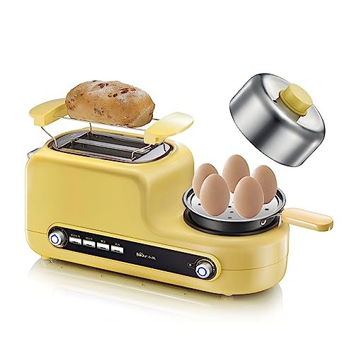 FVTVHEV Bread Maker 4-in-1 Bread Machine, Pizza Oven, 1080 W Oven with Egg Omelette Frying Pan, Multifunctional Breakfast Machine