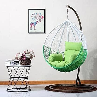 Teltech Enterprises Hammock Swing Chair with Powder Coated Iron Stand for Home Hanging Swings for Indoor, Outdoor, Home, Patio, Yard, Balcony, Garden (White+Green Swing with Green Cushion)