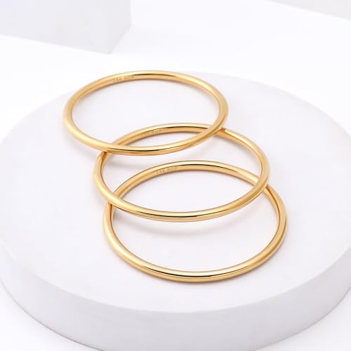 NVWAROCK 4mm 3PCS 14K Gold Plated Bangle Bracelet | Stackable Glossy Round Minimalism Bracelet for Women | Solid Plain Polished Bracelet Best Gifts for Love by NVWAROCK - Used condition - Image 3
