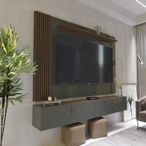 Rack com Painel Ripado Suspenso para Tv até 70 Polegadas 2 Portas...