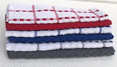 Terry Tea Towel 12pk 100% Ring Spun Egyptian Cotton Kitchen Towels Jumbo Size (45 x 70 cm) Super Absorbent Thick Construction Quick Dry Professional Grade Lint Free Fade Resistant Restaurant Bar Glass