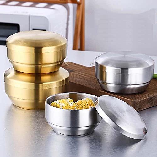 Wdxin Korean Stainless Steel Rice Bowl Traditional Metal Insulated Ramen Bowl With Lid,Round & Unbreakable Bibimbap Bowls(L-With Lid,Gold) #TOP6