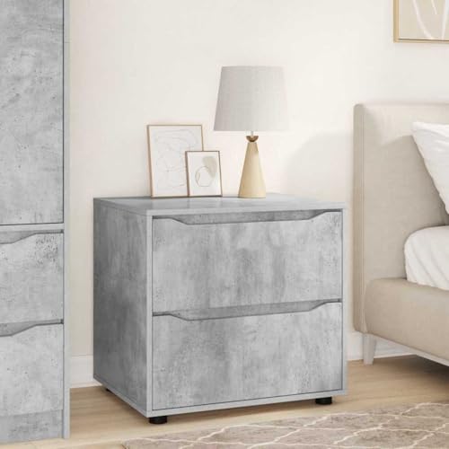 Image of GeenYuu Concrete Grey Storage Cabinet, 60x48x57 cm Engineered Wood, Modern Minimalist Design with Smooth Ball-Bearing Drawers, Adjustable Height for Bedroom Living Room