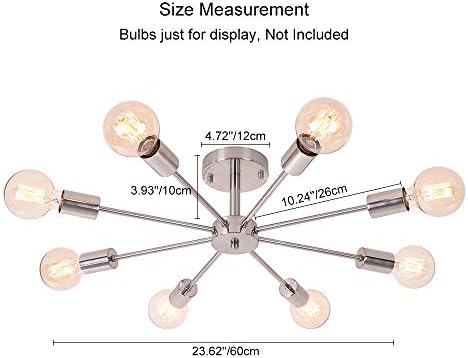 OYIPRO Ceiling Light Modern, 8-Light Chandelier, Semi-Flush Mount Indoor Lighting Fixture, E27 Base Nickel Lamp, for Living Dining Room Bedroom Hallway