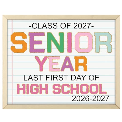 Thyle First Day of School Senior Year Sign 8 x 10 Class of 2027 Wooden Sign Back to School 12th Grade Chalkboard Photo Prop Last First Day Decorations Student Gift
