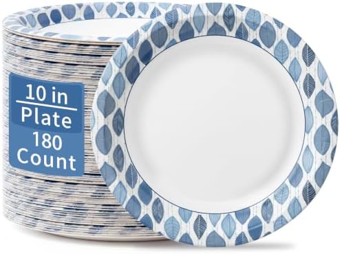 OuMuaMua 10 Inch Paper Plates, 180 Count Disposable Paper Plates