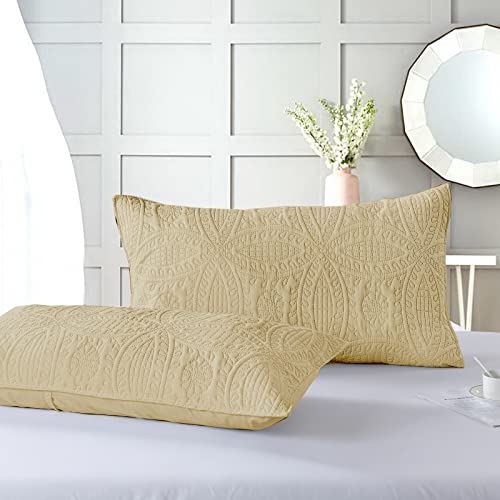 Boryard 3-Piece Queen Quilt Set, Lightweight Soft Full Size Quilt Bedspread Coverlet (90X90 Inches) With 2 Pillow Shams (20X26 Inches), Beige #TOP6