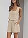 Qianderer 2-teiliges Sommer-Outfit für Damen, aus Leinen, passendes Set, Lounge-Shorts, Shorts, bauchfreies Oberteil mit Taschen für Strandurlaub, Ein Khaki, M