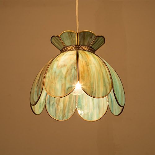 YIFI Art Deco Vintage Lotus Glass Pendant Light Flower Adjustable Hanging Lamp Tiffany Green Ceiling Lighting Fixture for Kitchen Island Dining Room Bedroom Living Room, UL Listed