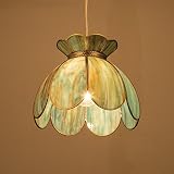 YIFI Art Deco Vintage Lotus Glass Pendant Light Flower Adjustable Hanging Lamp Tiffany Green Ceiling