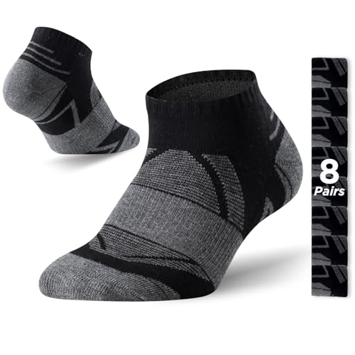 Begrily 8 Pack Mens Cotton Ankle Socks Low Cut Cushioned Non Slip Arch Support Running Sock Comfort for Casual Athletic