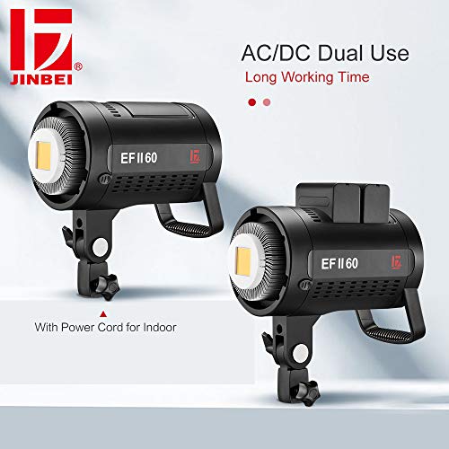 JINBEI EFII-60W 60Ws LED Continuous Video Light Ra>96 F970 Battery(Not Included) with Bowens Mount for Portrait Baby Still Life Photography(1xStandard Reflector)