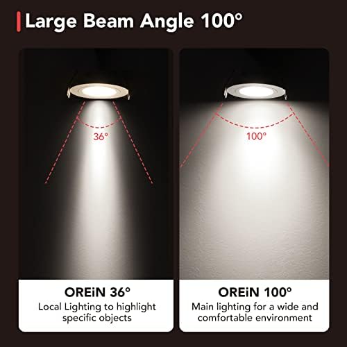 OREiN LED Recessed Ceiling Lights Downlights Dimmable 4000K Natural White, LED Ceiling Spot Lights IP65 230V 6W 510lm Ultra Flat for Bathroom Kitchen Living Room, Beam Angle 100°, Ø68mm, Round-6 Pack