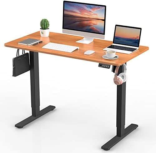 ERGOMAKER Electric Height Adjustable Standing Desk 110x60cm (43.3"x23.6"), Sit Stand Desk with Splicing Top for Home Office (Black Frame + Black Desktop)
