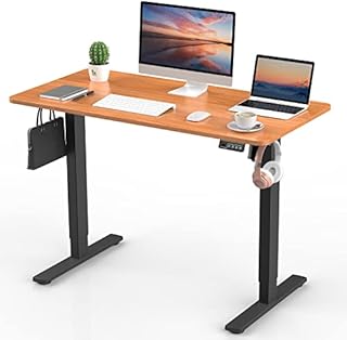 ERGOMAKER Electric Height Adjustable Standing Desk 110x60cm (43.3"x23.6"), Sit Stand Desk with Splicing Top for Home Office (Black Frame + Black Desktop)