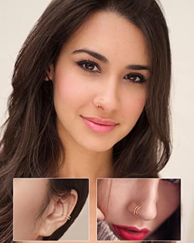 Meiighting 14K Solid Gold Double Nose Rings Hoop For Single Piercing 20G Twist Nose Ring Double Hoop For Women Nose Piercing Jewelry For Men Nose Hoops #TOP5