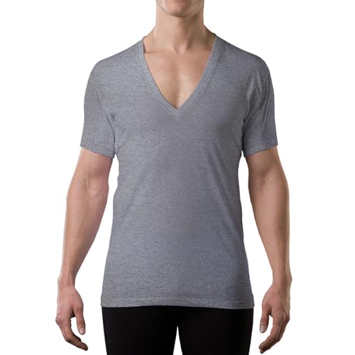 Men's Sweatproof Undershirt - Cotton Deep V Neck T-Shirt with Underarm Sweat Pads - Original Fit - Aluminum-Free Alternative - Heather Grey - Medium