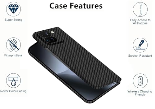 Image of Midkart Ultimate Thin Case Compatible with Compatible with Google Pixel 10 Pro Fold Release 2025 Matte Carbon Fiber Cover 1500D Sturdy Durable Aramid Super Light at 0.6mm No-Case Feeling, Black