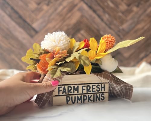 Autumn Charm Mini Wooden Crate with Faux Flowers – Rustic Farmhouse Tiered Tray Decor for Cozy Kitchens – Perfect Fall Pumpkin Accent for Home - Image 4