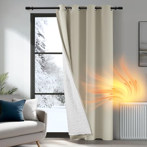 Deconovo Cortinas para Salon Dormitorio de Opacas Termicas Aislantes Frio y Calor 1 Pieza 132x160cm Beige Claro