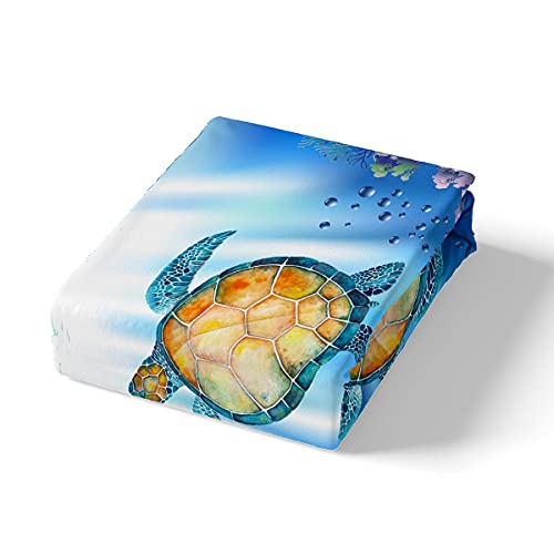 Sea Turtle Bed Sheets Queen Size,Swimming Fish Marine Life Fancy Blue Undersea World,Quality Brushed Microfiber Luxury Bedding Set With Flat,Fitted Sheet,2 Pillow Cases,Queen #TOP2