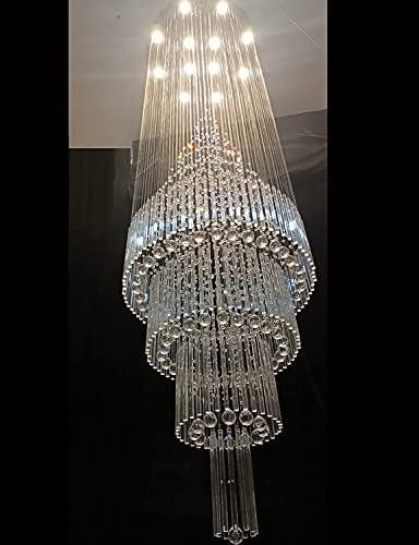 120" Hight Ceiling Chandelier Crystal Raindrop Chandeliers Staircase Large Chandelier Villa Entrance Foyer Pendant Light Grand Lights Foyer Ceiling Light High Ceiling Fixture,12 Bulbs Include