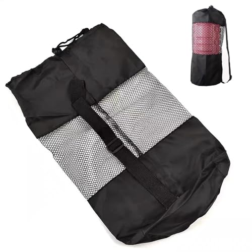 SSZYMAOYI ヨガマットケース ヨガマットバッグ マット収納バッグ 用品 黒 メッシュ 簡易収納 多機能ストレージポケット 肩掛けヒモ 持ち運び便利 収納 学校 フィットネス (25×41cm)