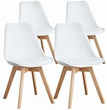 OLIXIS Set of 4 Dining Kitchen Mid-Century Modern Chairs with Wood Legs and PU Leather Cushion for Living Room Bedroom Outdoor Lounge, White