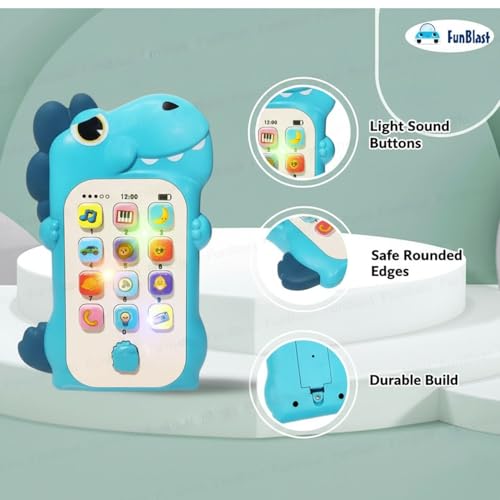 Image of FunBlast Cartoon Musical Mobile Phone for Kids, Mobile with Light & Sound Toys for Babies | Educational Toys for Kids 3+ Years /Boys /Girls-1 Unit (Dino-Blue)