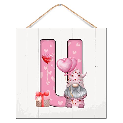 Décoration murale en bois lettre U de la Saint-Valentin, nain vieilli avec alphabet pour étagère
