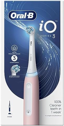 Oral-B iO Seria 3 Szczoteczka Elektryczna, Prezent Walentynkowy, 1 Końcówka, 3 Trybów, Inteligentny Czujnik Siły Nacisku, Stworzona w Technologii Braun, Różowa