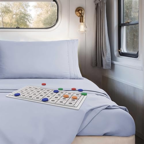 Image of Nestl Ice Blue Short Queen Sheets for RV, Hotel Luxury RV Queen Sheets Set, 4 Piece Fitted Bed Sheet Set and Pillowcases, Super Soft, Wrinkle-Free, and Breathable Camper Bedding