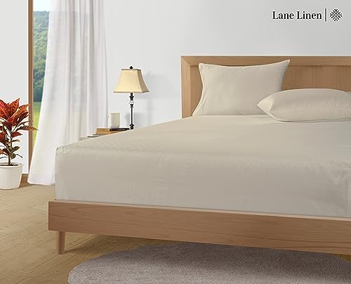 Image of LANE LINEN Blue Sheets Queen 100% Egyptian Cotton Sateen - Ivory | Bed Sheets Queen Size Cotton - 4-Piece Set, For A Luxurious Night's Sleep, For A Silky Hotel-Style Bed, Luxe Sheen