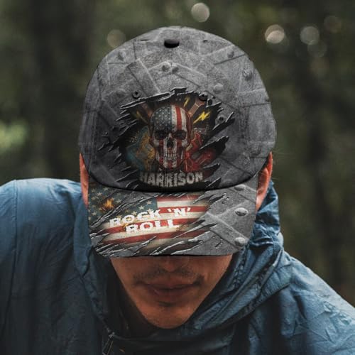 Image of Skull Baseball Cap for Men, Grim Reaper Death Crack Old Metal with Flag, Men's Hat, Adjustable Motorcycle Soft Caps