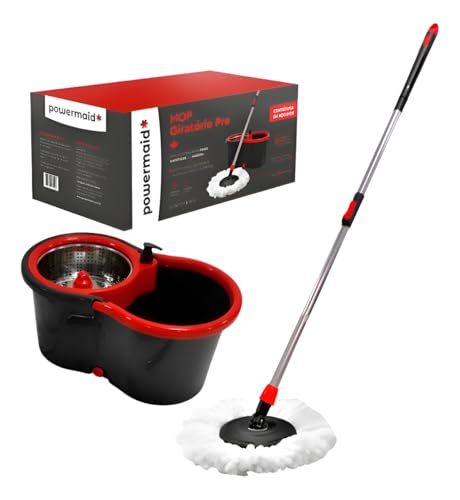 Powermaid Mop Giratório Pró com Centrífuga em Inox alta performance - Vermelho e Cinza