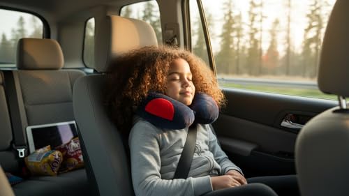 Image of Soft and Comfortable Cartoon Designed U-Shaped Kids Travel Neck Pillow for Airplane Car Flight Head Neck Support for Boys and Girls (Pack of 1, Navy Blue)