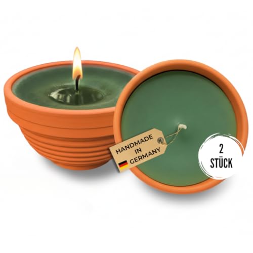 Lavalis 2er Flammschalen-Set, Outdoor-Kerzen in Terrakotta, handbefüllt aus recyceltem Wachs, 10 h Brenndauer, 5 cm Flamme, gemütliches Licht für den Advent, Ø 11,5 cm